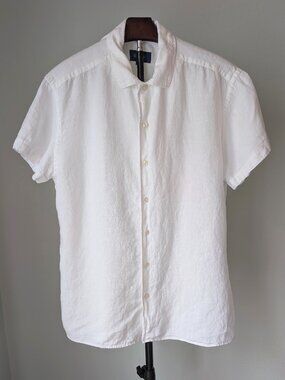 Eton Men's White 100% Linen Short Sleeve Button Up Shirt Large, Quiet Luxury